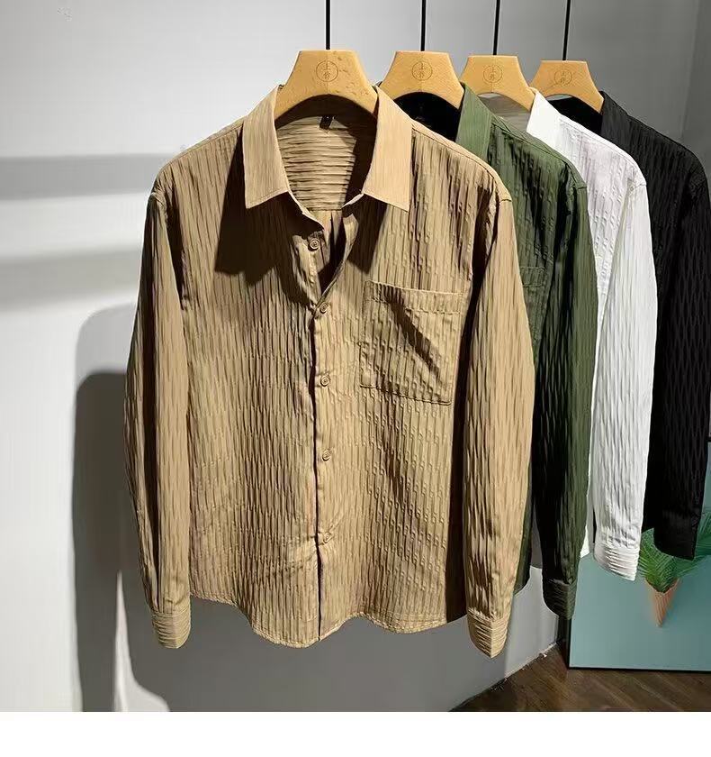 Men's Textured Shirt with Relief Stripes, Kent Collar and Chest Pocket Mune Fashion