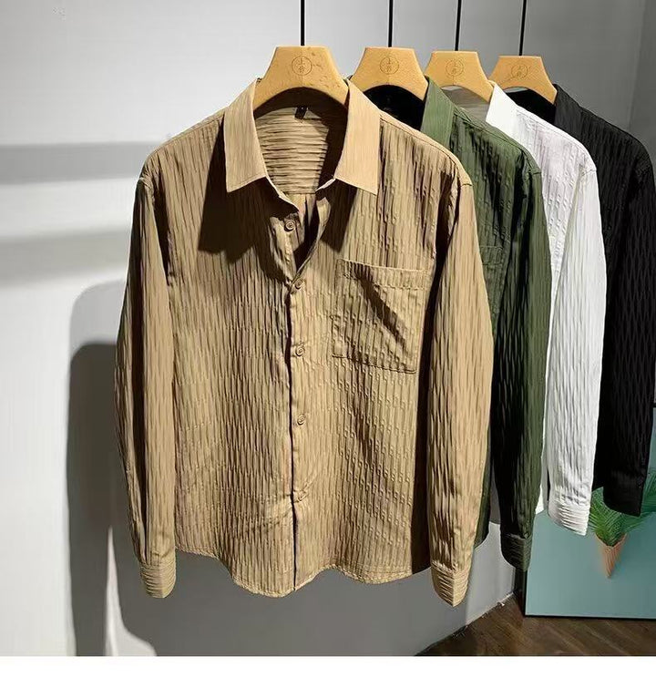 Men's Textured Shirt with Relief Stripes, Kent Collar and Chest Pocket Mune Fashion