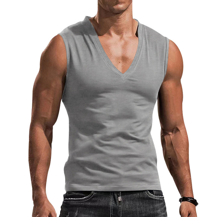 Men's fitted tank top with deep V-neck and stretch cotton blend Mune Fashion