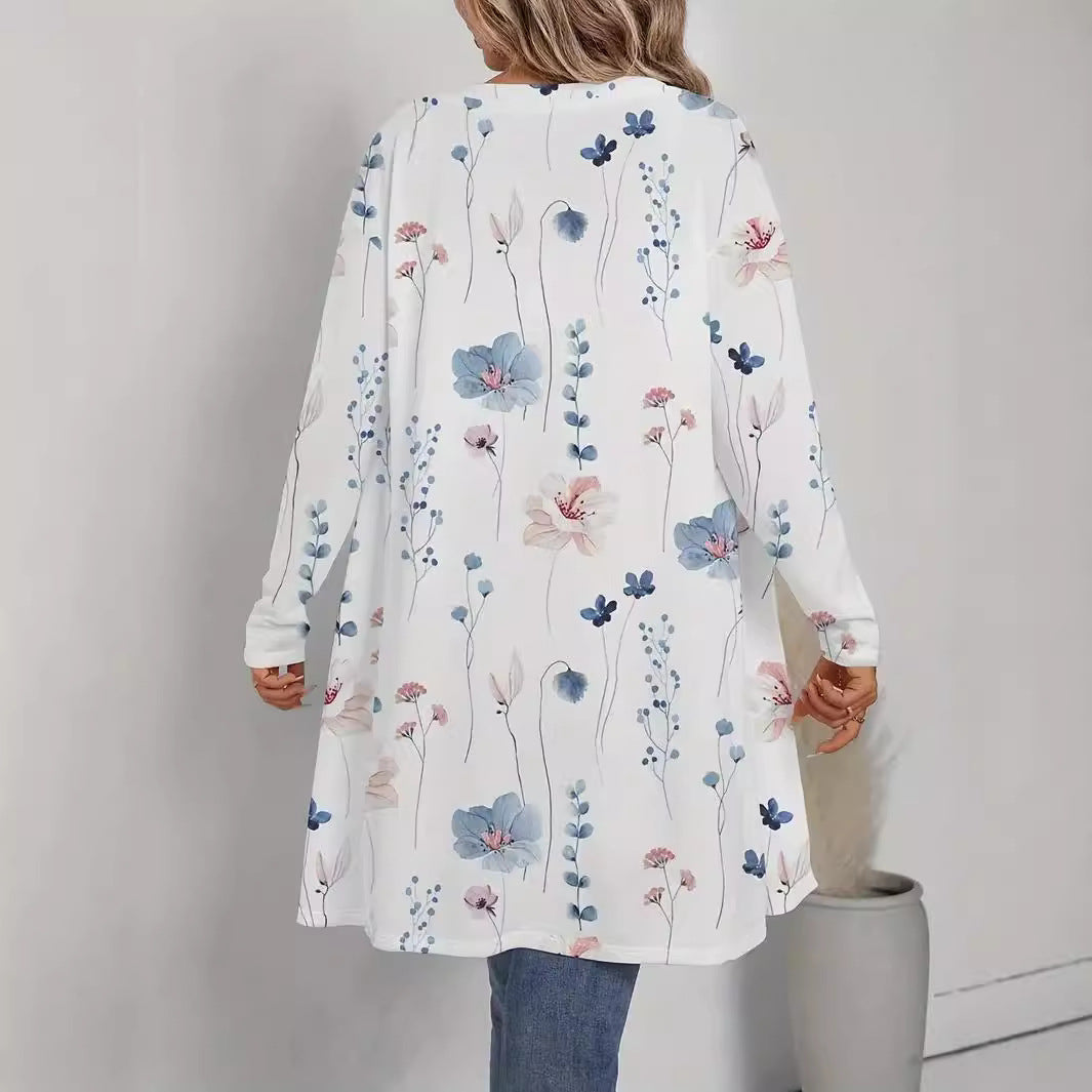 Ladies Floral Longline Cardigan with Open Cut and Light Viscose Mix Mune Fashion