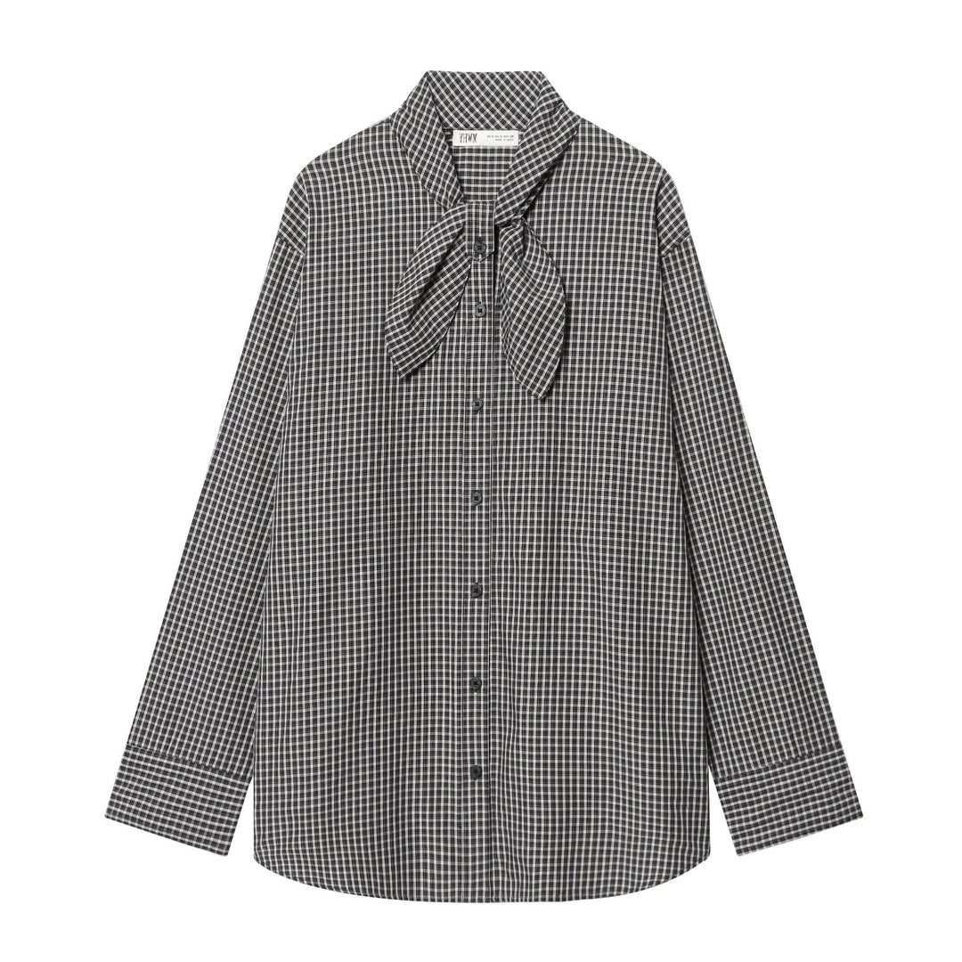 Ladies Checked Blouse Shirt with Bow Collar and Casual Fit Mune Fashion