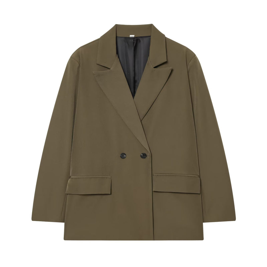 Women's Oversized Double-Breasted Blazer with Flap Pockets Mune Fashion