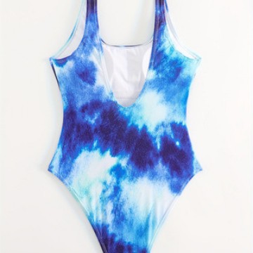 Women's One-Piece Sporty Swimsuit with Fashionable Tie-Dye Design Mune Fashion