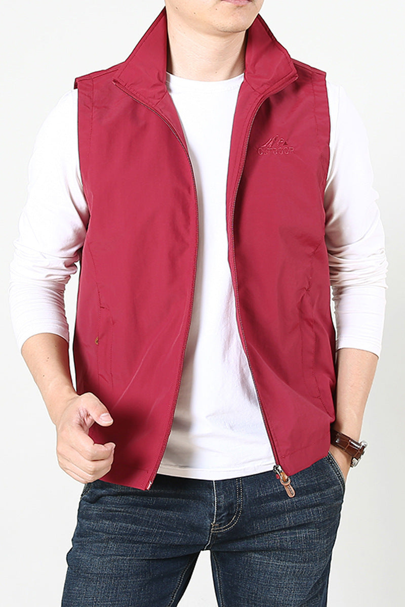 Men's lightweight windproof outdoor vest with stand-up collar and full-length zipper Mune Fashion