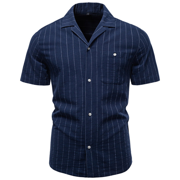 Men's lightweight short-sleeve shirt made of cotton-linen blend with notch collar and fine pinstripes Mune Fashion