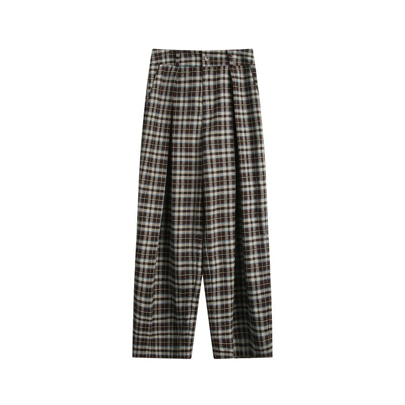Ladies High-Waisted Checked Pleated Trousers in Wide Culotte Cut Mune Fashion