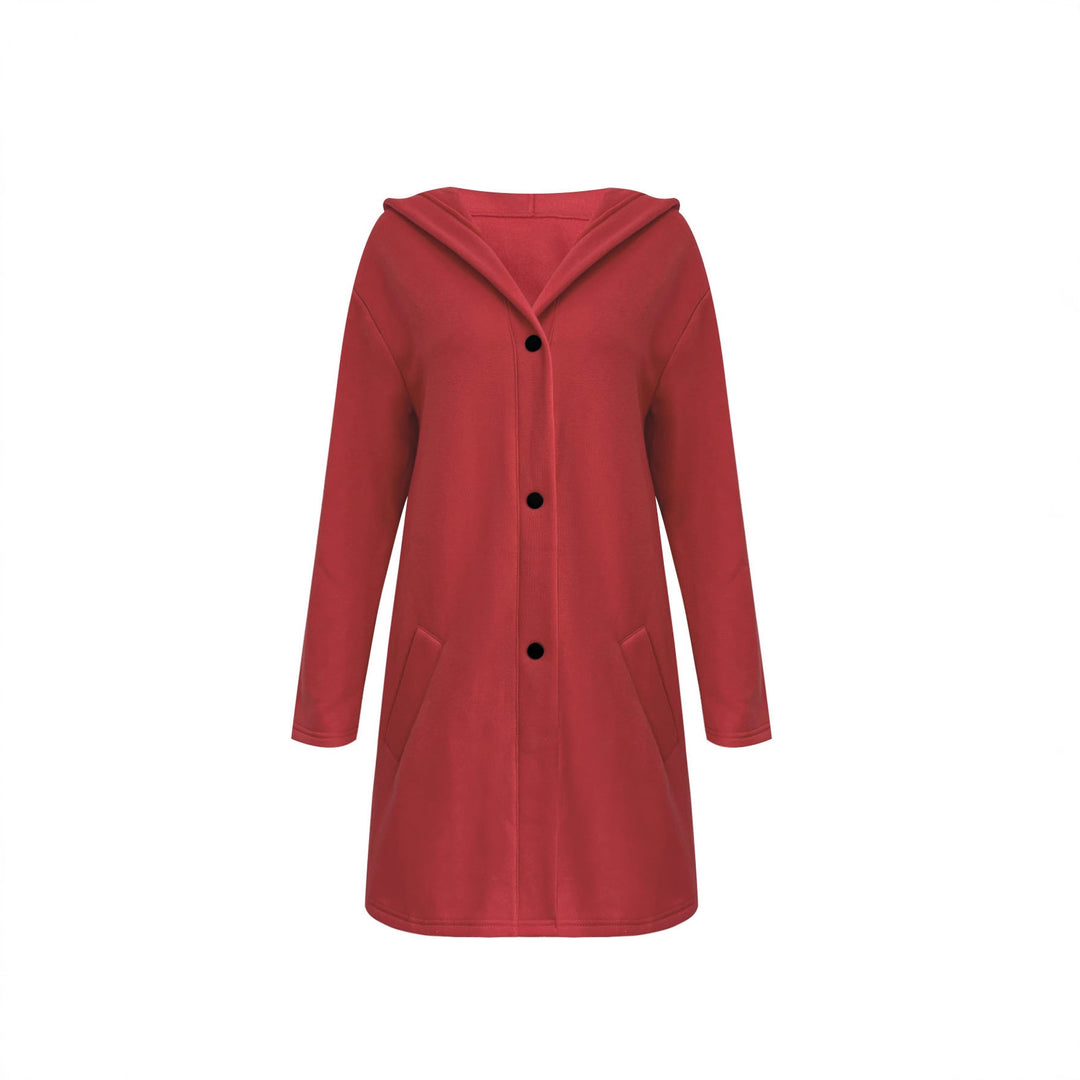 Women's Long Hooded Cardigan with Snap Button Placket, Side Pockets and Relaxed Silhouette Drune