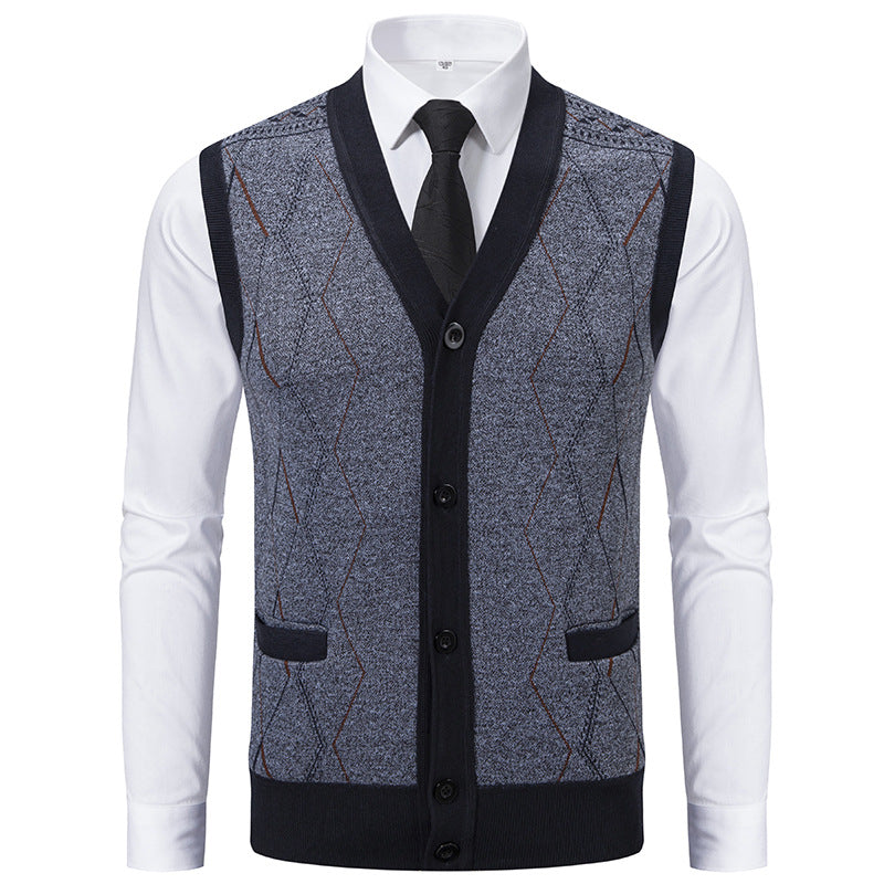 Men's Sleeveless Knit Vest with Diamond Pattern, V-Neck and Button Placket Mune Fashion
