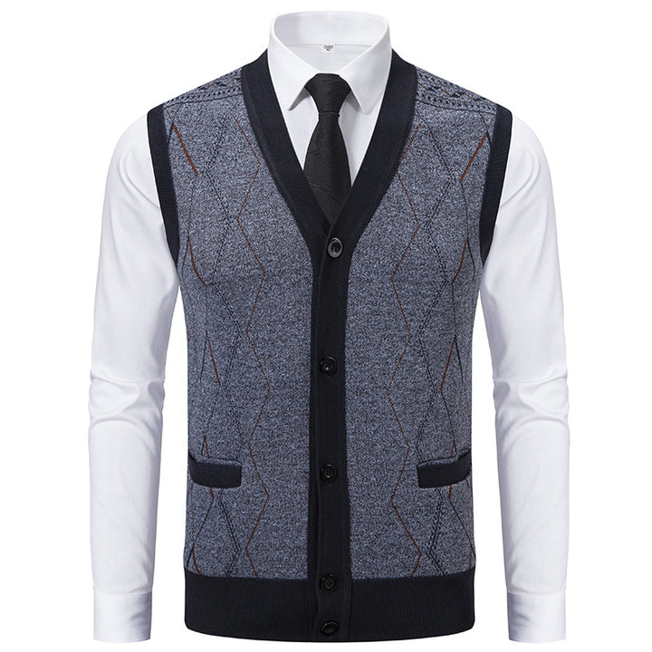 Men's Sleeveless Knit Vest with Diamond Pattern, V-Neck and Button Placket Mune Fashion