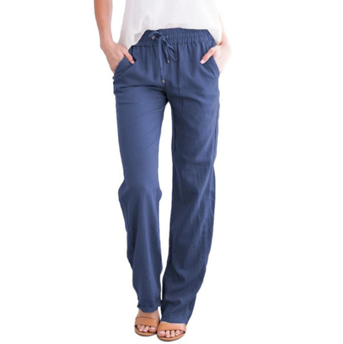 Women's lightweight linen pants with elastic waistband and wide leg Mune Fashion