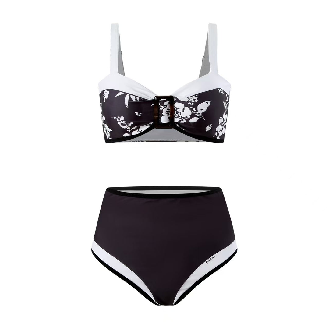 Women's High-Waisted Bikini Set with Floral Pattern and Adjustable Straps Mune Fashion