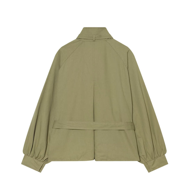 Women's Short Cape Trench Coat with Waist Belt and Funnel Collar Mune Fashion