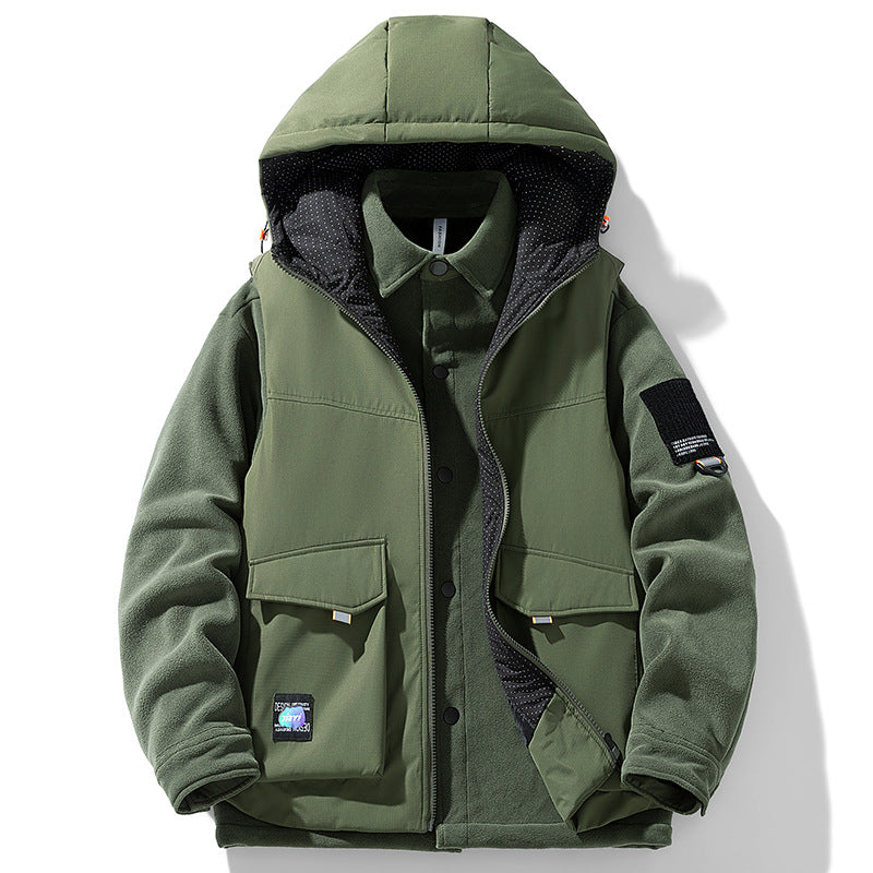 Men's Warm Outdoor Hooded Jacket with Fleece Inner Layer and Multifunction Pockets Mune Fashion