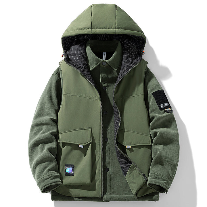 Men's Warm Outdoor Hooded Jacket with Fleece Inner Layer and Multifunction Pockets Mune Fashion
