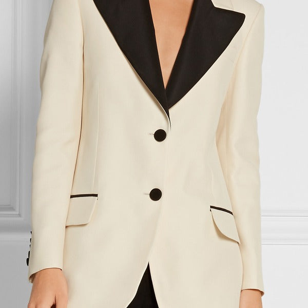 Women’s Tuxedo Jacket in Tailoring with pointed Shawl Collar and contrasted Lapel Trim Mune Fashion