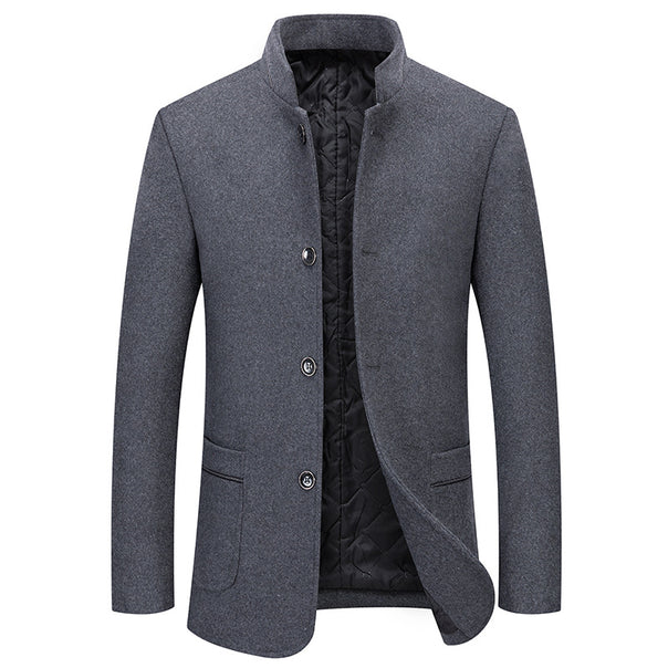 Men's Tailored Wool Blend Short Blazer Style Coat with Stand Up Collar and Quilted Thermal Lining Mune Fashion