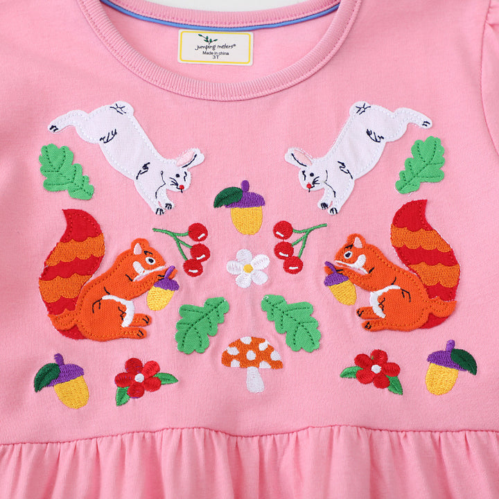 Girls Cotton Dress with Colorful Animal Appliqués Mune Fashion