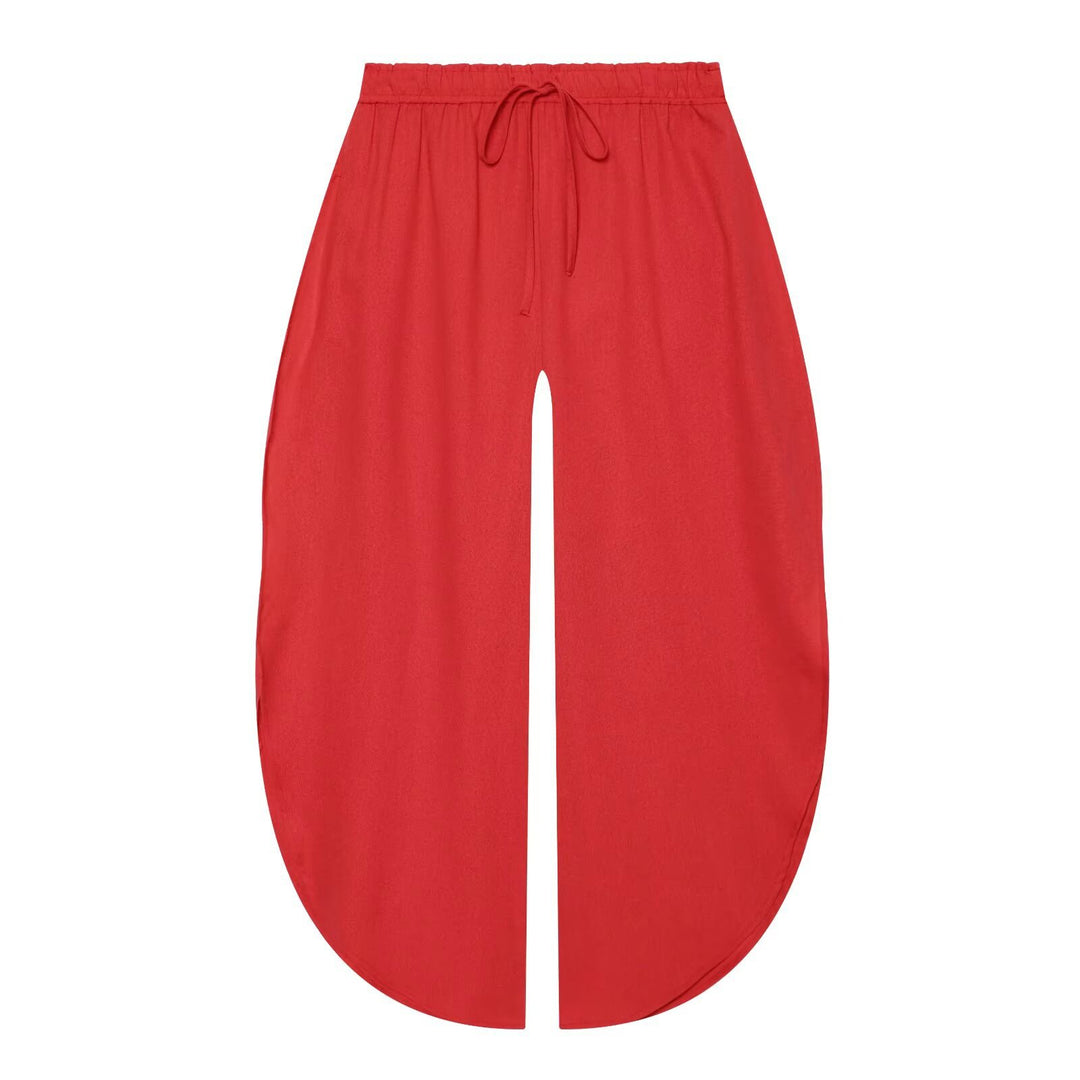 Ladies Beach Midi Skirt with Drawstring Waist, Front Slit and Rounded Hem Mune Fashion