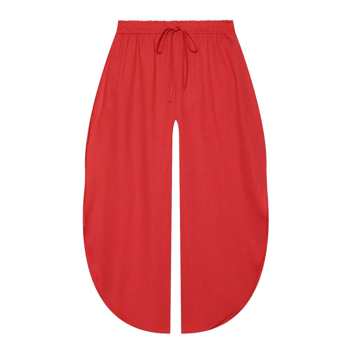 Ladies Beach Midi Skirt with Drawstring Waist, Front Slit and Rounded Hem Mune Fashion