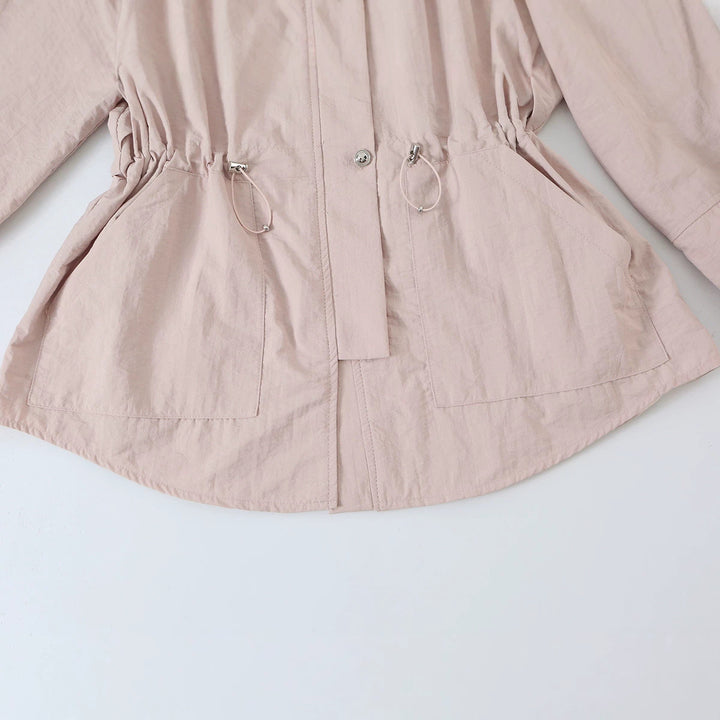 Women's Light Tailored Transitional Jacket with Drawstring, Stand Collar and Balloon Sleeves Mune Fashion