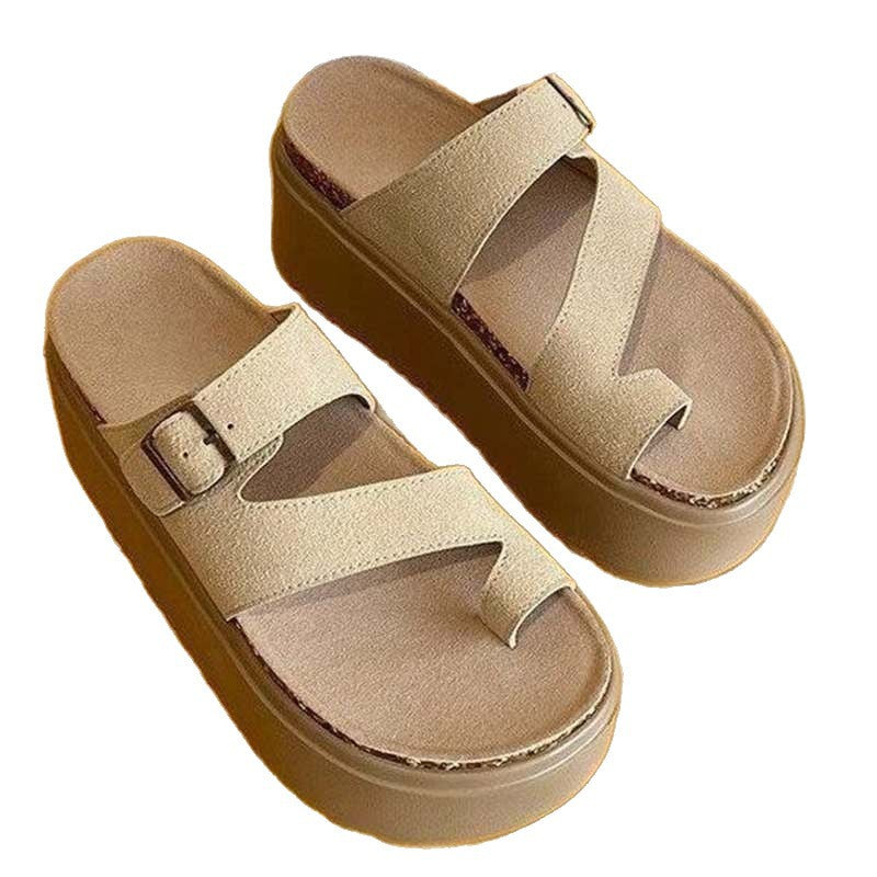 Women's platform sandals with toe strap, cork footbed and adjustable buckle Mune Fashion