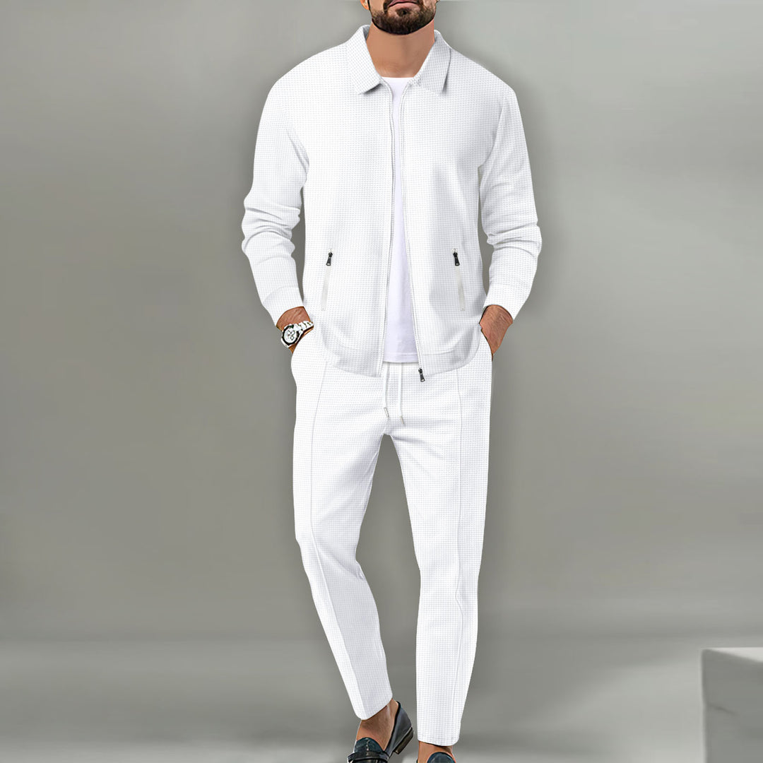 Men's casual waffle knit track set with zipper and drawstring Mune Fashion
