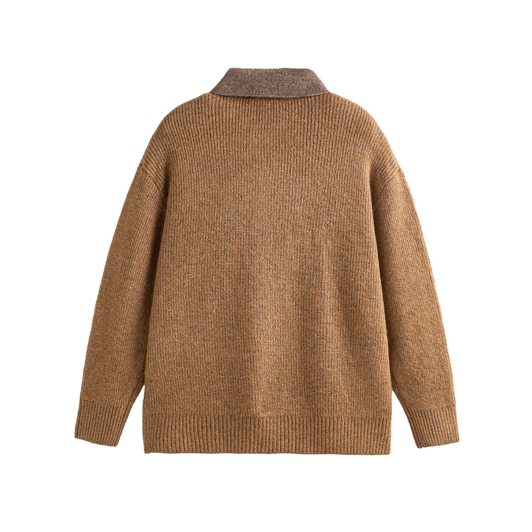 Women's knit polo shirt with speckle pattern, ribbed texture and button placket Mune Fashion