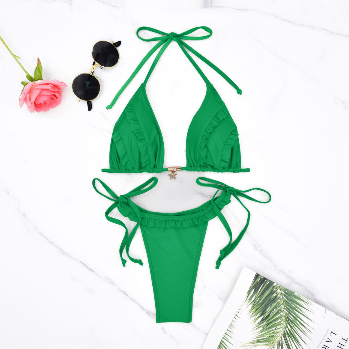 Women's triangle bikini with ruffle details and adjustable ties Mune Fashion