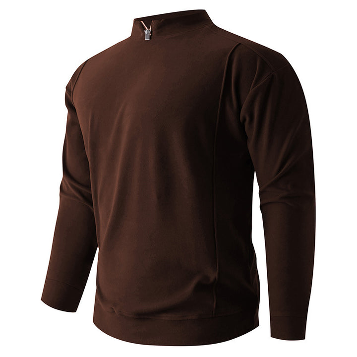 Men's Comfortable Stretch Half-Zip Sweater with Stand-Up Collar and Brushed Inner Lining Mune Fashion