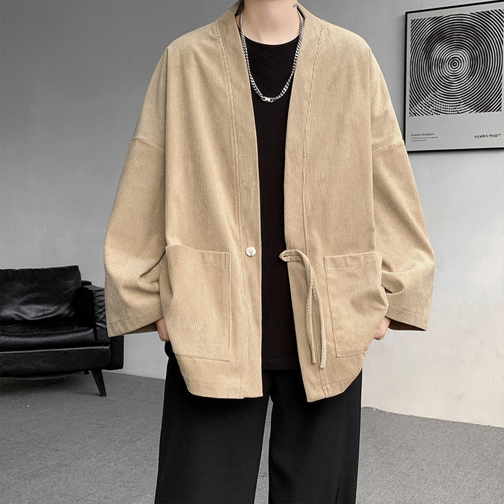 Men's oversized cord kimono cardigan with drawstring, patch pockets and drop sleeves Mune Fashion