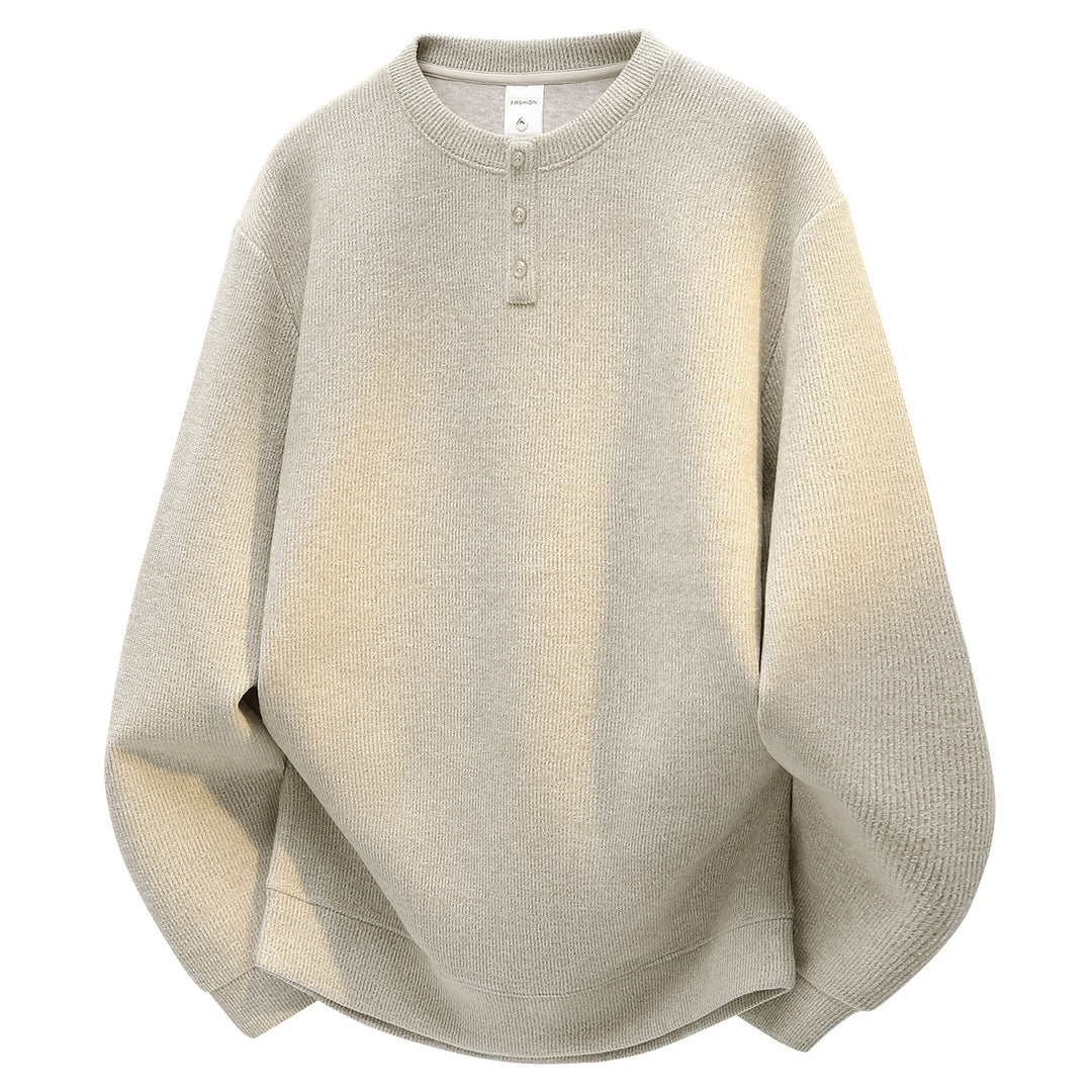 Men's Oversized Textured Henley Knit Sweater with Triple Button Placket Mune Fashion