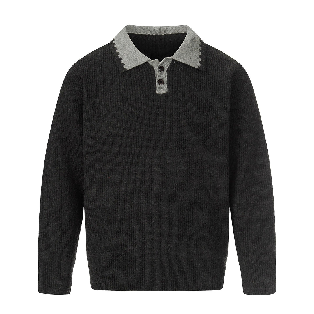 Men's chunky knit polo sweater with contrast collar and half-button placket Mune Fashion