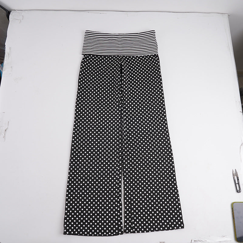 Women's wide Marlene pants with high fold-over waist and polka dot stretch jersey Mune Fashion