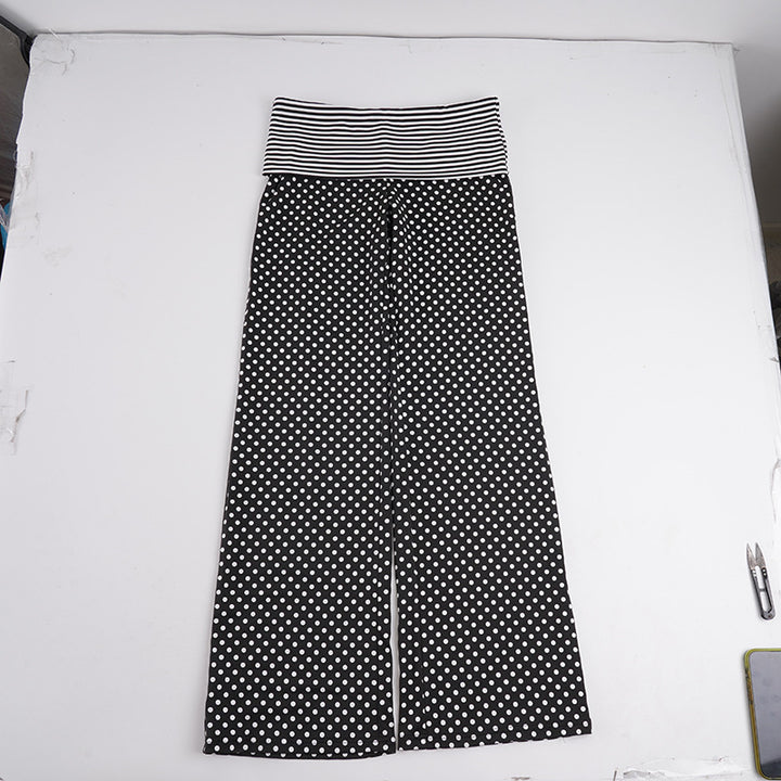 Women's wide Marlene pants with high fold-over waist and polka dot stretch jersey Mune Fashion
