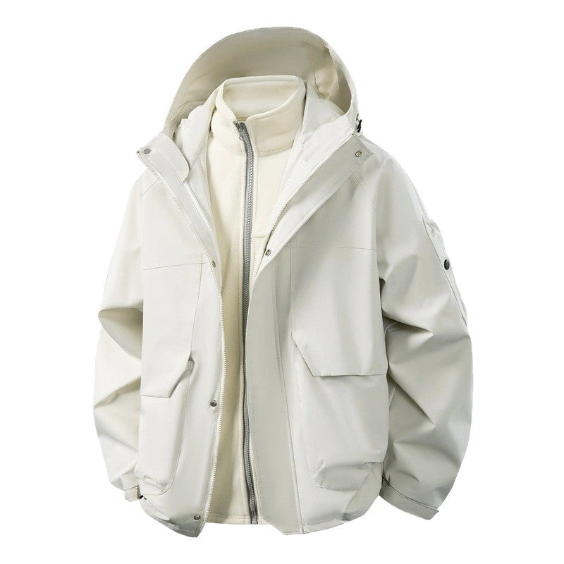 Men's Water-Repellent Double Jacket with Removable Fleece Inner Jacket and Hood Mune Fashion