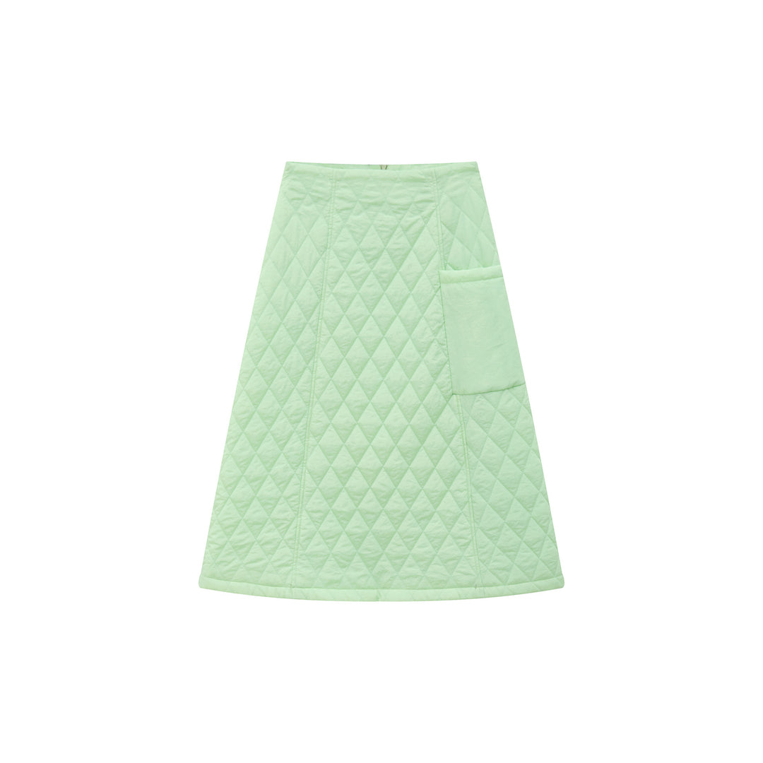Women’s Quilted Midi Skirt with A-Line and Patch Pocket Mune Fashion