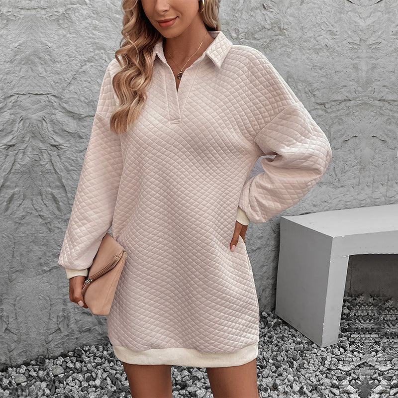 Women's quilted sweatshirt dress with polo collar and ribbed hem Mune Fashion