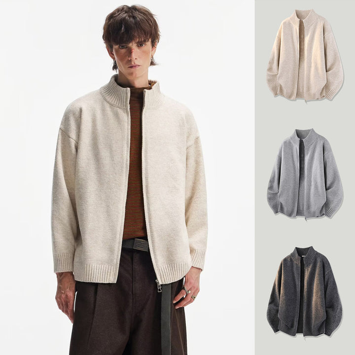 Women's Fashion Chunky Knit Cardigan with High Collar Mune Fashion