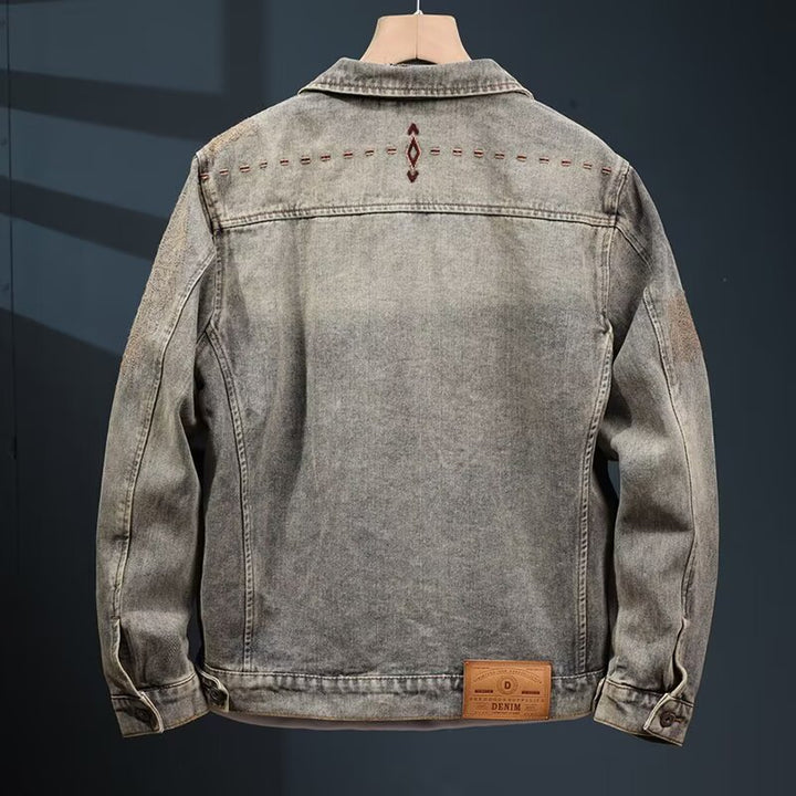 Men's vintage-inspired jeans jacket in worker look with used wash and patch chest pockets Mune Fashion