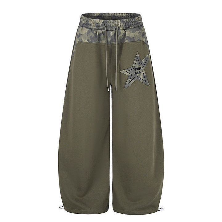 Women's Extra Wide Culotte Sweatpants with Camouflage Waistband and Star Patch Mune Fashion