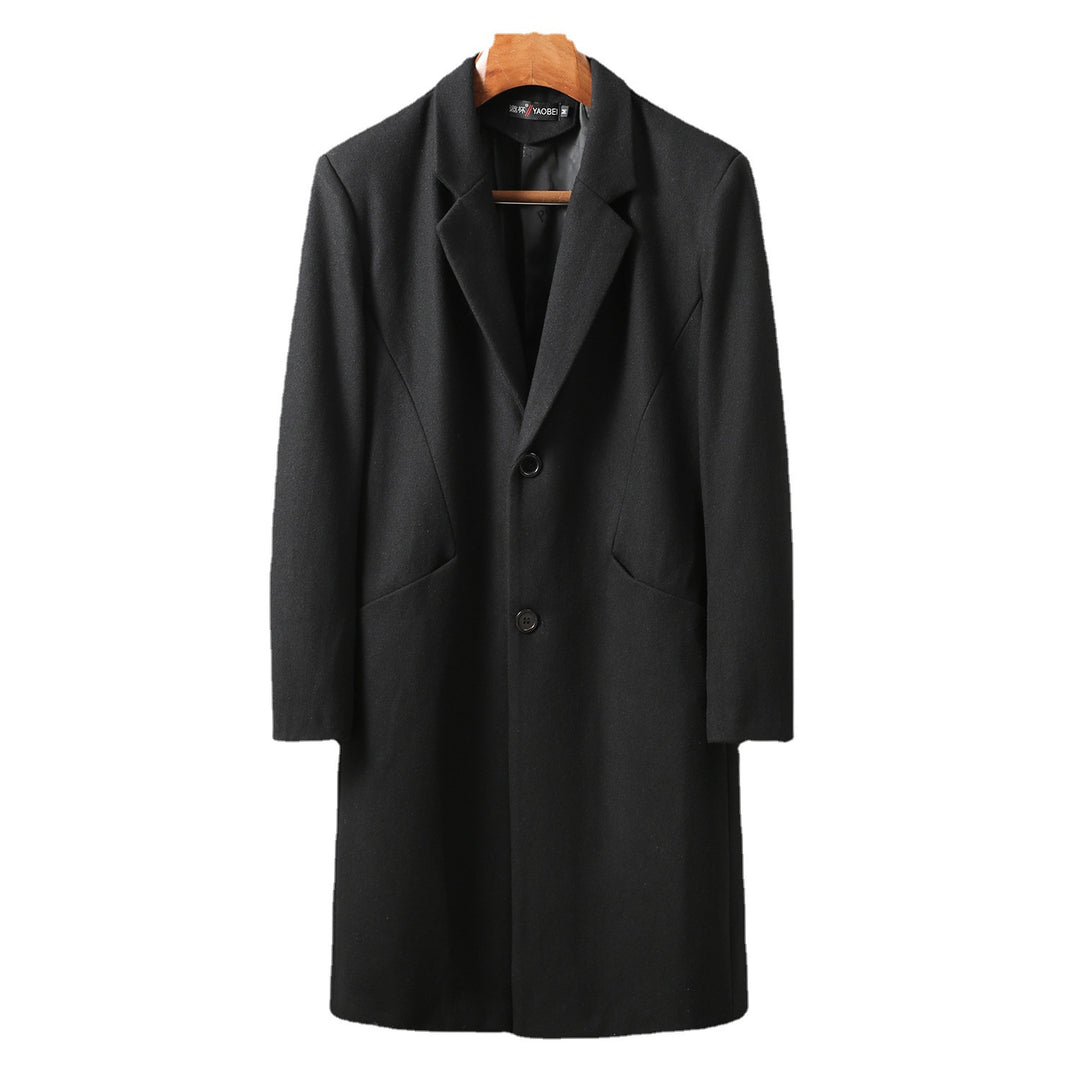 Men Timeless Long Wool Coat with Slim Lapel and Two-Button Closure Mune Fashion