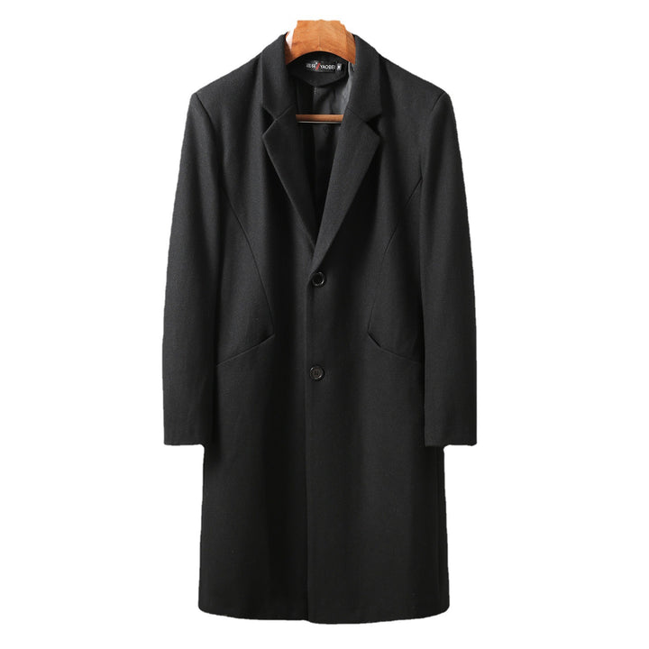 Men Timeless Long Wool Coat with Slim Lapel and Two-Button Closure Mune Fashion