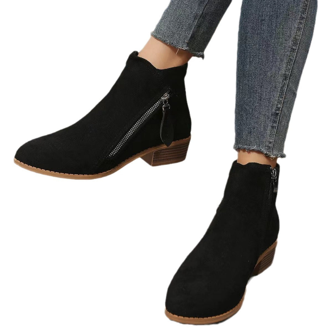 Women's classic ankle-high micro velvet ankle boots with side zipper and low block heel Mune Fashion