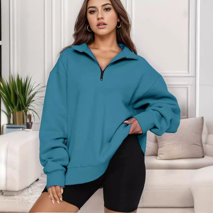 Women's oversized sweatshirt with half-zip and stand-up collar Mune Fashion