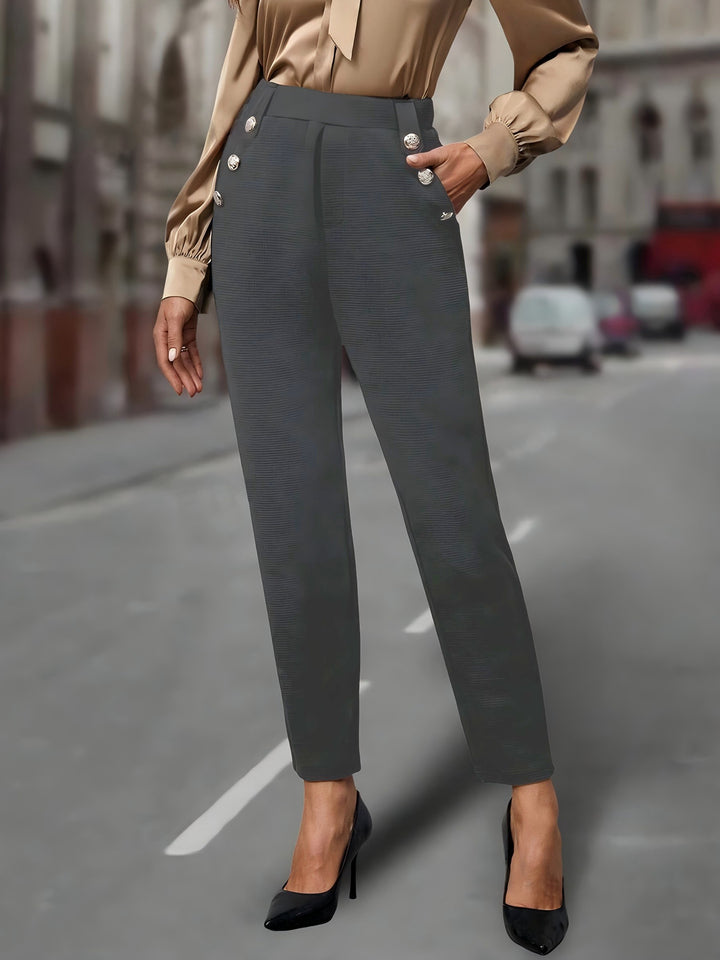Women High-Waisted Suit Pants with Decorative Buttons Drune