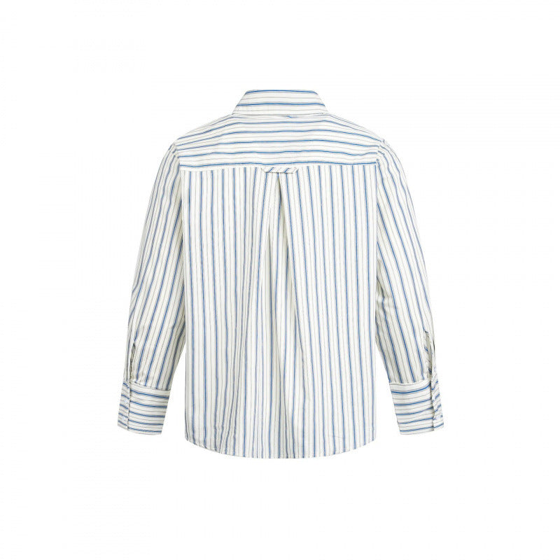 Women's Striped Oversized Blouse Shirt with Concealed Zipper and Chest Pocket Mune Fashion