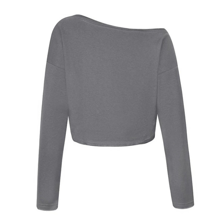 Women's cropped long sleeve shirt with wide boat neckline and dropped shoulders Mune Fashion