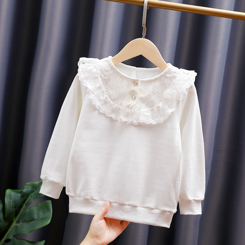 Girl sweatshirt with romantic lace collar Mune Fashion