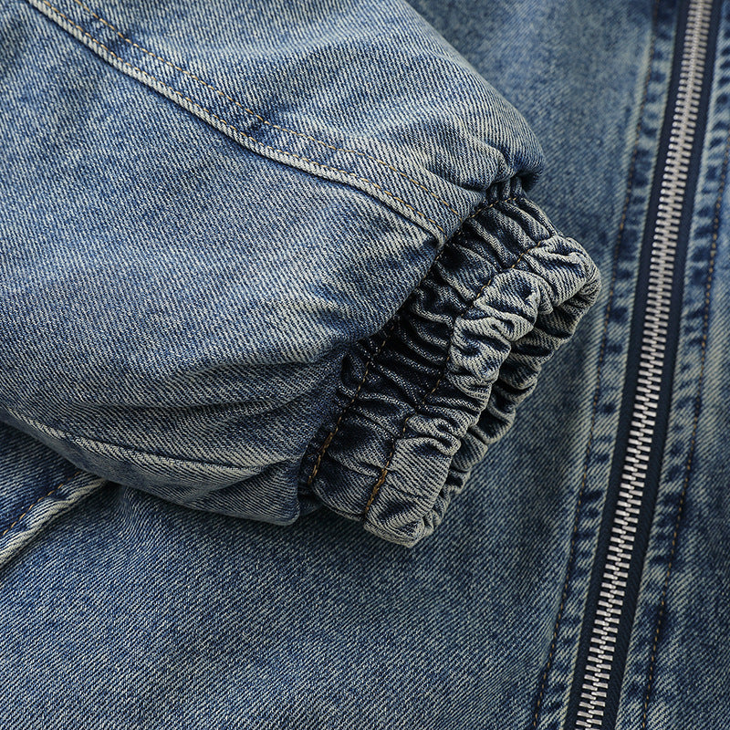 Unisex Boxy Denim Jacket with Full Zip, Elastic Hem and Sleeve Utility Pocket Mune Fashion