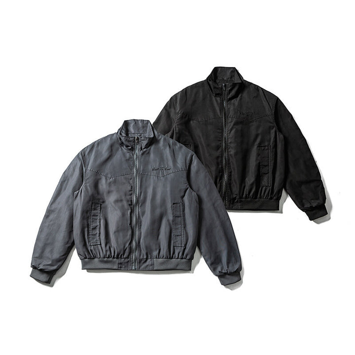 Men's Lightweight Bomber Jacket in Minimalist Satin Look with Stand Collar and Elastic Hem Mune Fashion